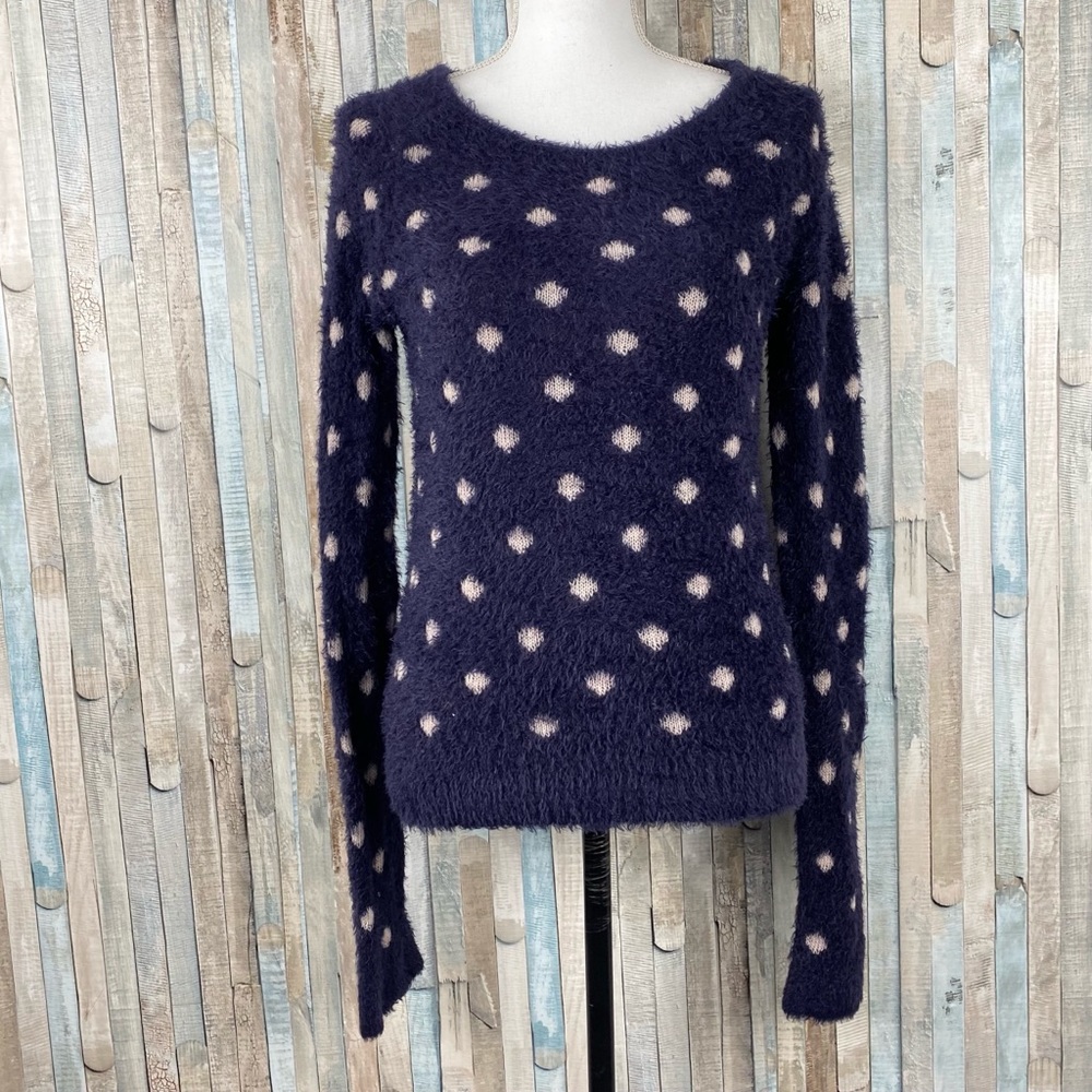 Anthropologie S Polka Dot‎ Fuzzy Pullover Sweater